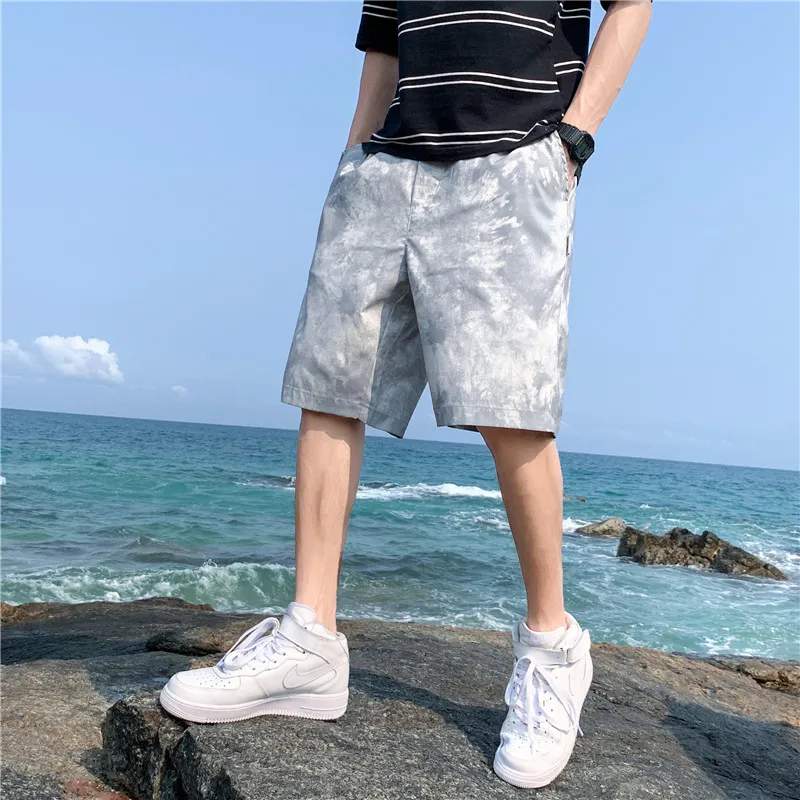 

Men's 2021 Summer High Quality Baggy Casual Shorts Male Straight Fashion Loose knee lenght thin Pants Solid Loose Short Trousers
