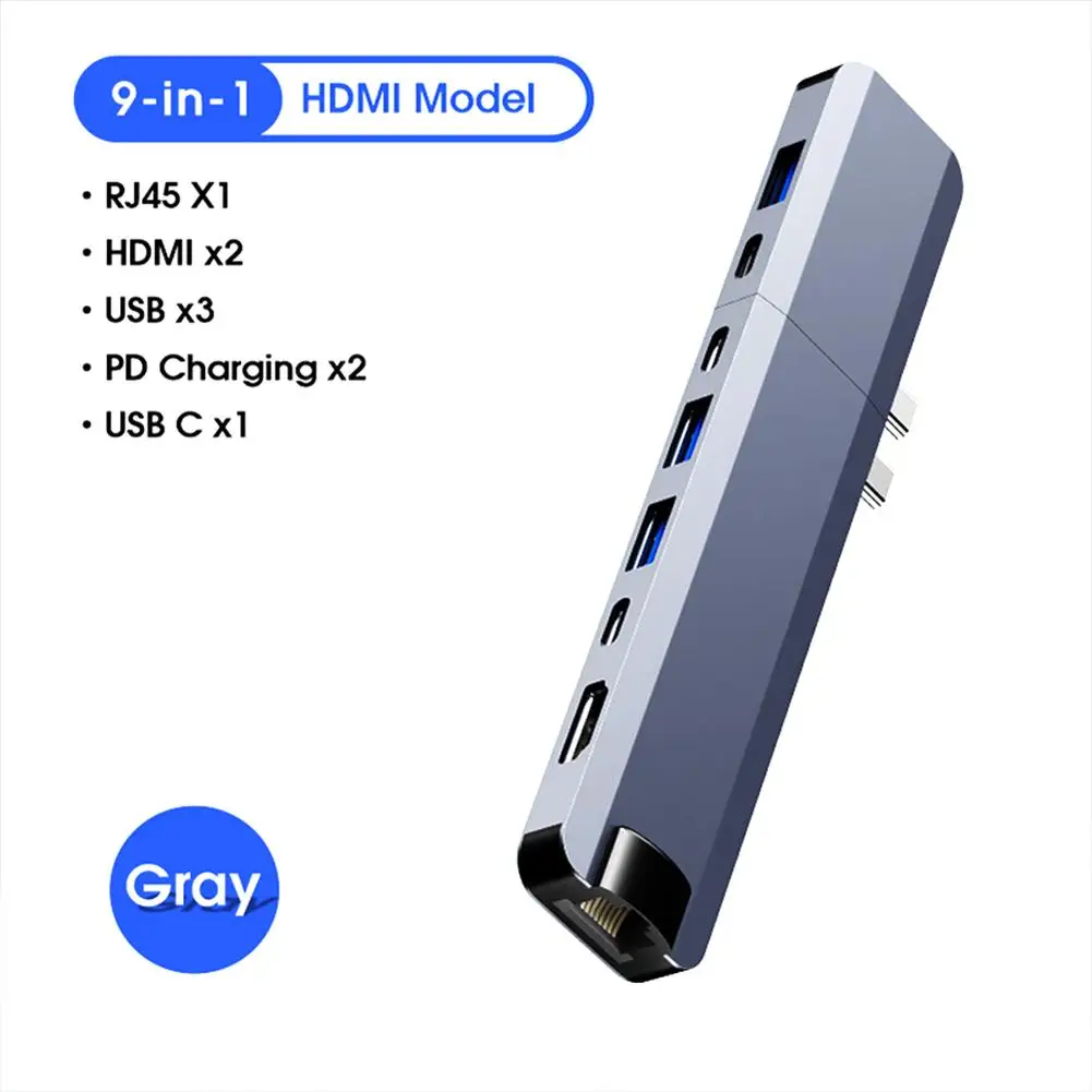 

USB-концентратор совместимый с Macbook Pro Air M1 Dual Type-C на USB 3,0 4K HDMI-совместимый адаптер RJ45 PD 3 SD/TF Plug and Play