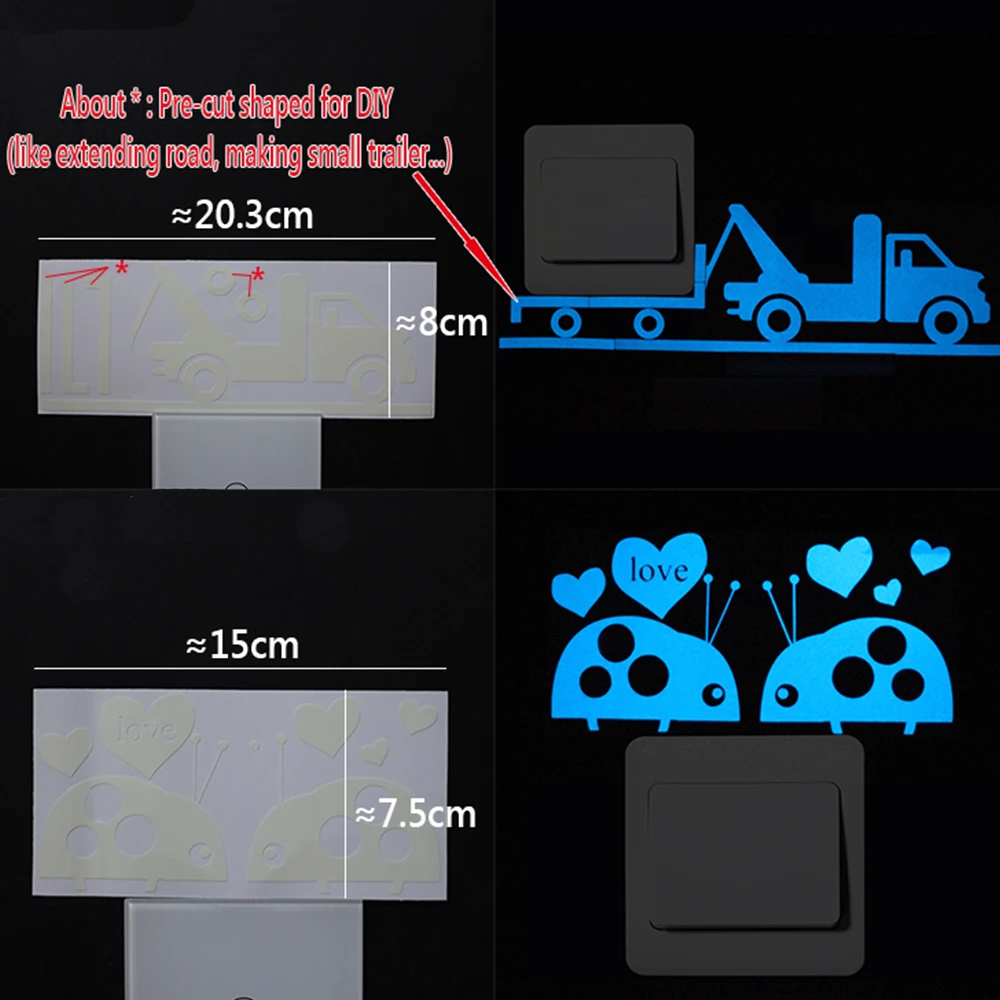 1 шт. наклейка мультфильм Синий Светящиеся звезды и луна Кот Бабочка