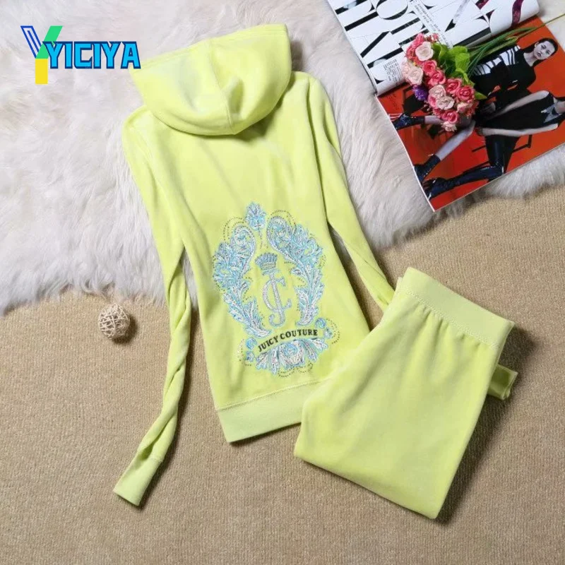 YICIYA Velvet leisure sports suit women's slim hooded Yoga suit  suit two piece set ,tracksuit women,crop top,trousers,met,pants