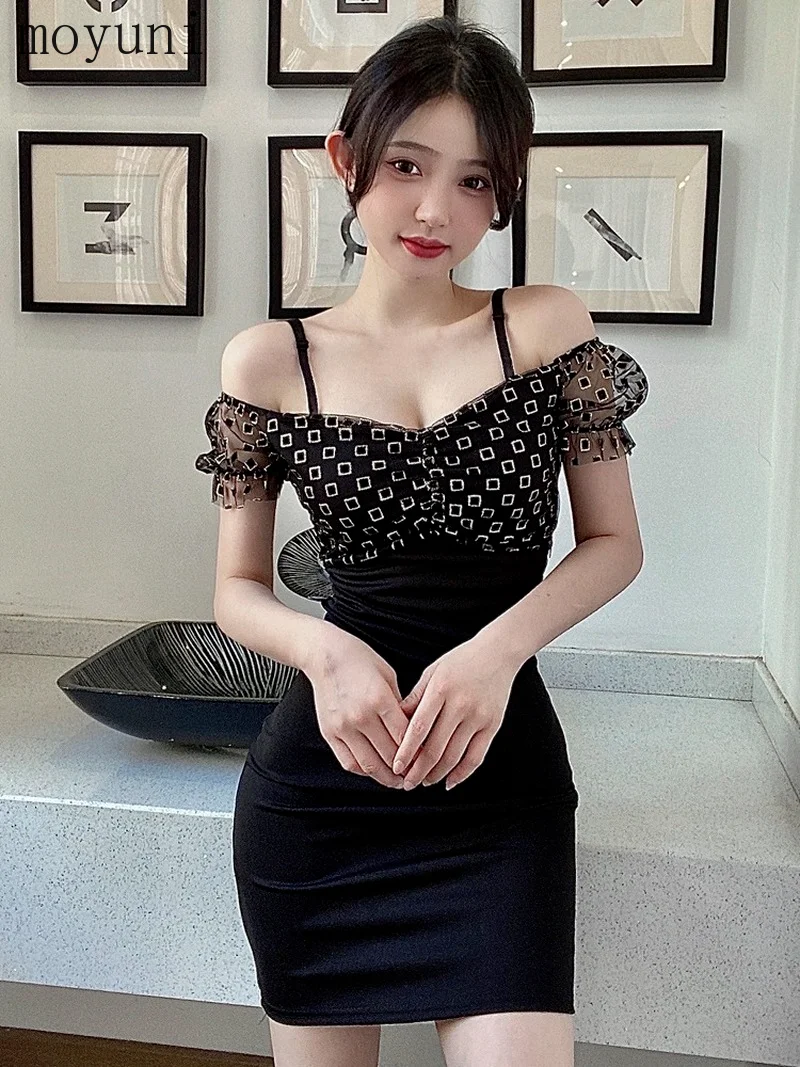 

Женское платье-футляр с V-образным вырезом, пикантная короткая юбка из эластичной сетчатой ткани, облегающее платье с глубоким вырезом, Y2k Kpop...