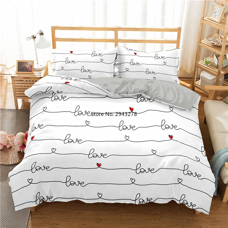 

Heart Hand Writing Letter Sentence Bedding Sets Valentine's Day Microfiber Comforter Duvet Cover Set Home Textile For Lover Gift