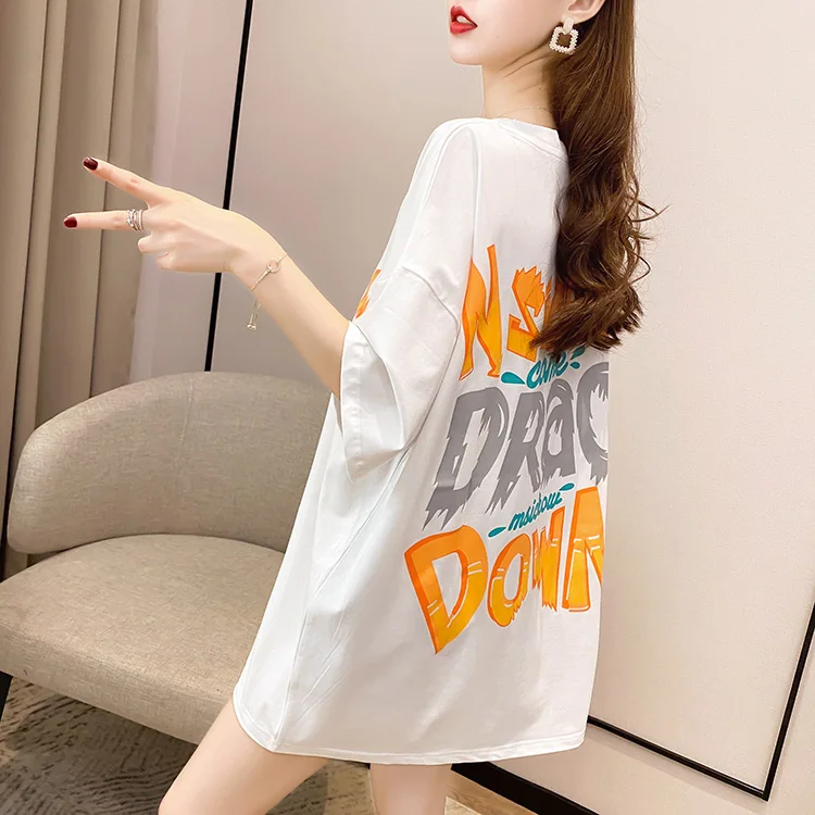 

Houthion Printing Women's T-shirt Loose Top Plus Size Tshirt Short Sleeve New Korean Fashion Casual O-neck T Shirt Summer