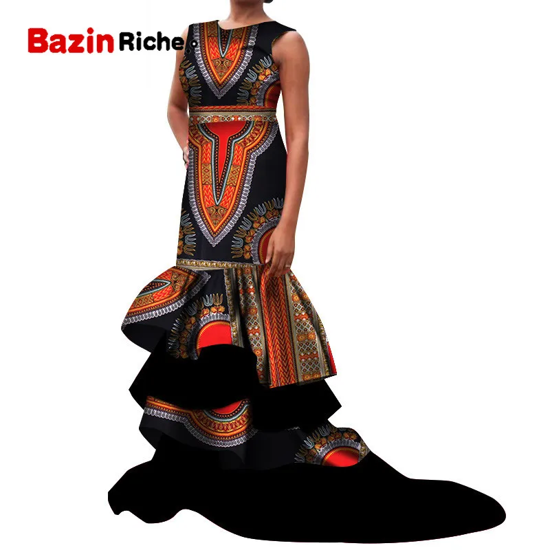 Bazin Riche African Women Clothing Sexy Patchwork Sleeveless Long Mermaid Dresses Party Vestidos African Print Dresses WY4918
