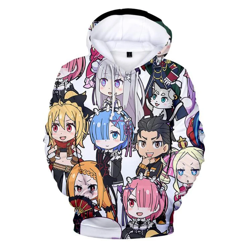 Аниме Re:zero 3D толстовки Harajuku Японская мода худи для мужчин/женщин с капюшоном