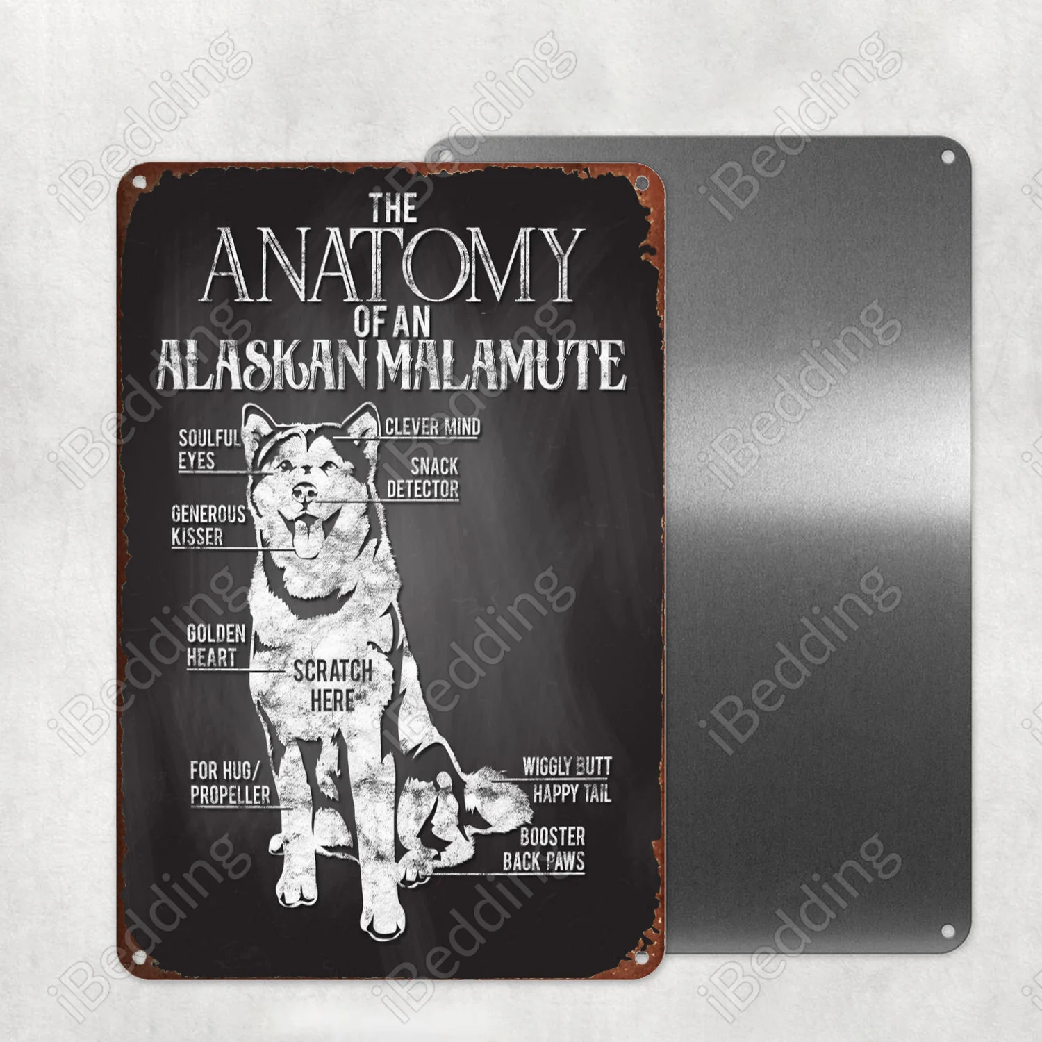 

Alaskan Malamute Anatomy Vintage Plaque Metal Retro Tin Sign Bar Pub Club Wall Decor Iron Painting Decorative 20x30cm Plate