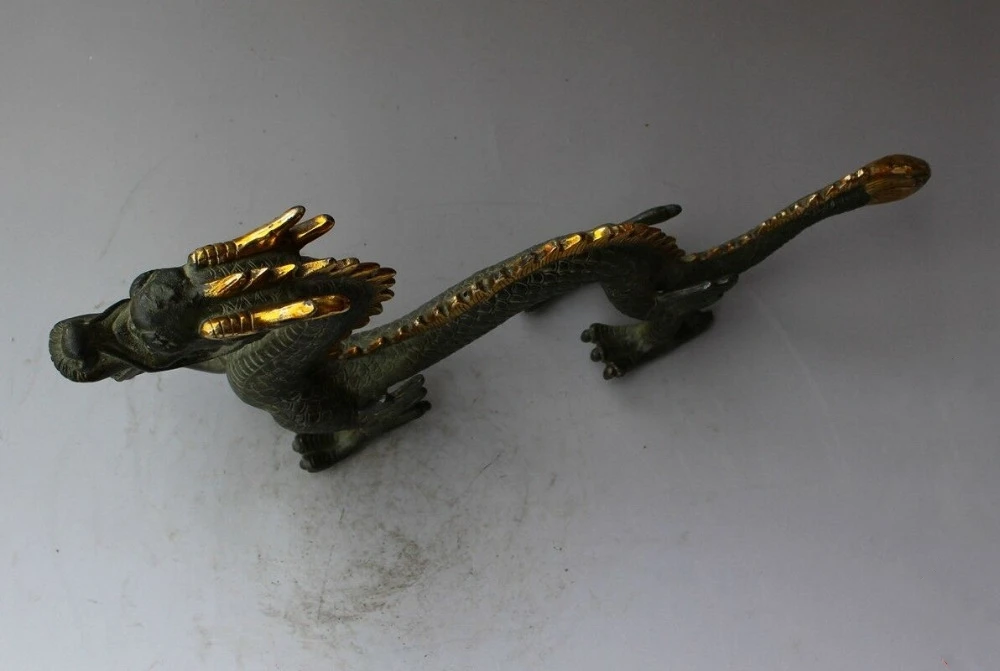 Китайская старинная бронзовая позолоченная Статуя китайского зодиака дракона