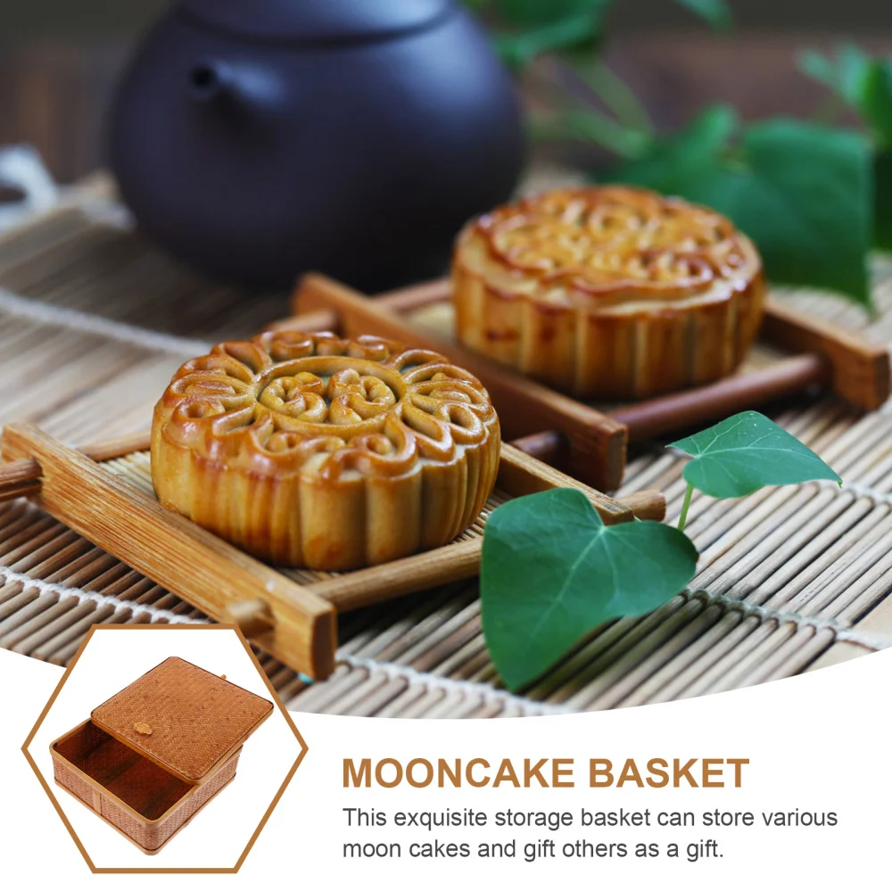 

1Pc Japanese Style Bamboo Woven Basket Retro Portable Moon Cake Storage Basket