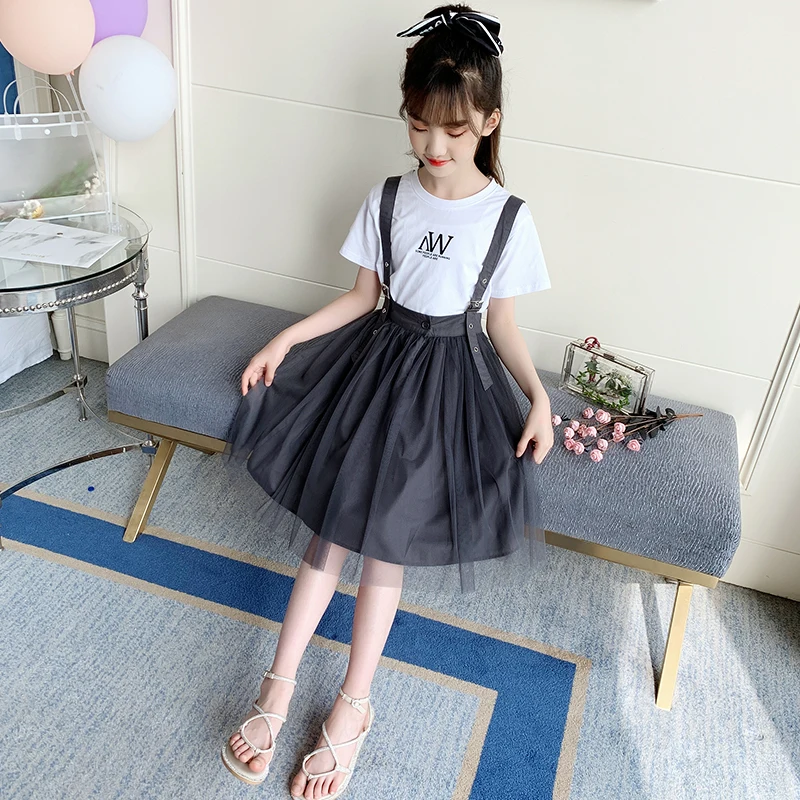 Сетчатая модная корейская детская одежда знаменитостей Новинка Лето 2021 платье