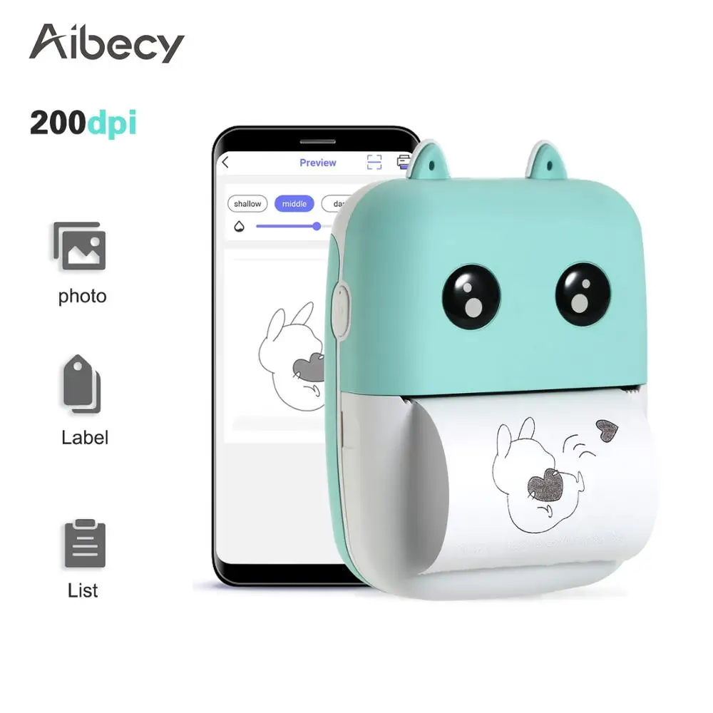 Aibecy 200 точек/дюйм мини принтер Карманный термальный 58 мм беспроводной BT с 1