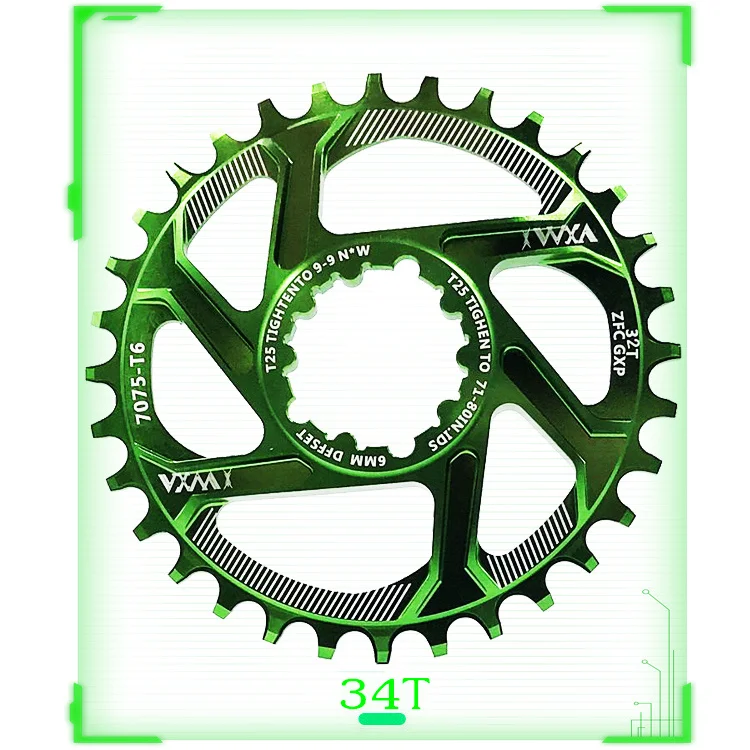 Green 34T 1PCS VXM MTB GXP велосипед fixed фиксированная зубчатая рукоятка 34T 36T 38T 40T бензопила для sram gx xx1 X1 x9 GXP pedivela смещение 6 мм - Цвет: Green 34T 1PCS