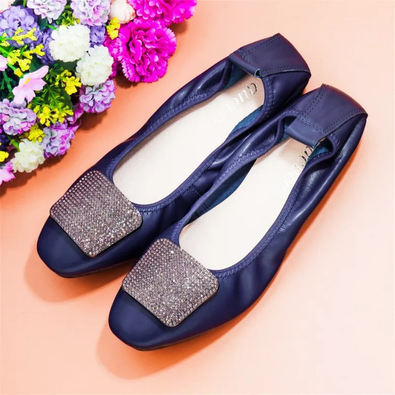 Женские туфли из натуральной кожи балетки эспадрильи без застежки плоская