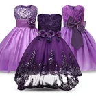 Фиолетовое летнее платье, кружевное официальное вечернее свадебное платье, платье-пачка принцессы, детская одежда с цветами, детвечерние чная Одежда для девочек