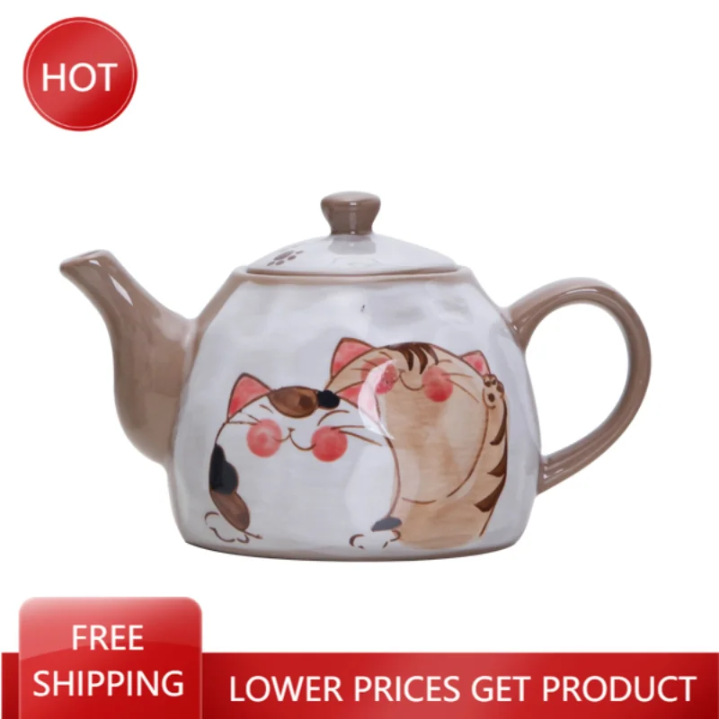 Ручная роспись Японский творческий Чай горшок набор фарфоровой кошка чайник с