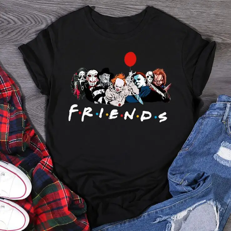 

Best Stephen King Horror Characters Friends T Shirt Fashion Crewneck Picture Custom Women Cotton Oversized Tee Halloween Clothes