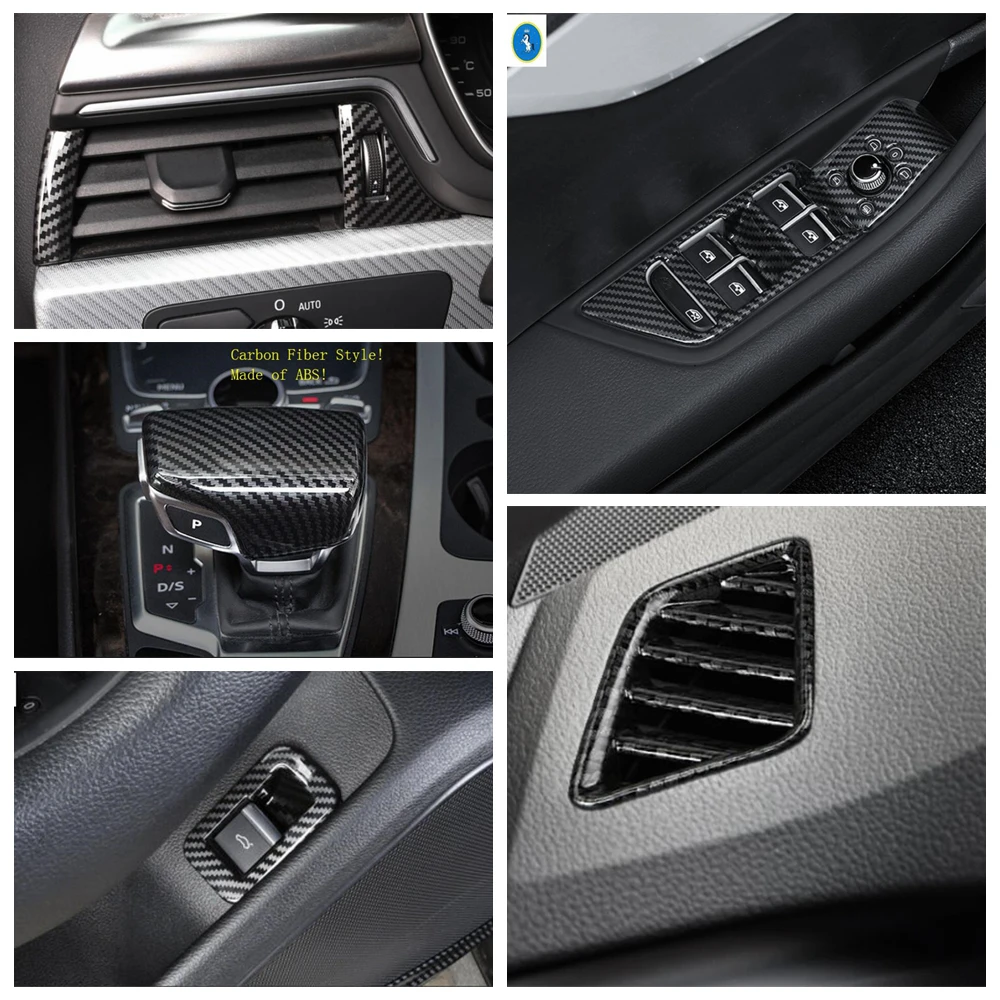 

Carbon Fiber Look Accessories Interior Refit Kit For Audi A4 B9 2017 - 2020 Gear Head Knob / Air AC / Lift Button Cover Trim