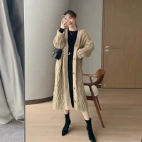 2021 autumn and winter long elegant warm sweater cardigan jacket womens knitwear long sleeve pure color coat womens