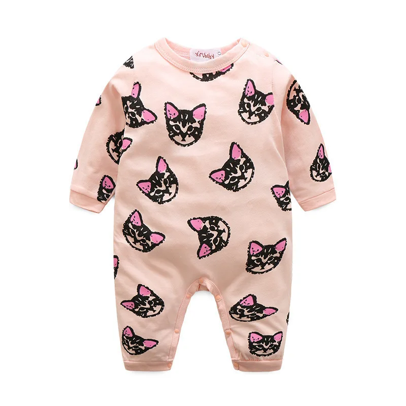 

Cartoon Cat Baby Romper Long Sleeve O-neck Toddler Romper 6-24M Spring Pullover Baby Costume 100% Cotton Pudcoco Baby Girl Boy