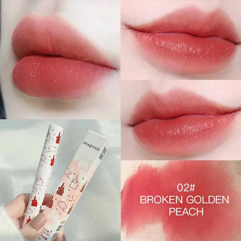 

Glitter Peach Pink Matte Lipstick Pen 12 Colors Velvet Matte + Watery Luster Sexy Nude Lipsticks Lips Makeup Female Lip Gloss