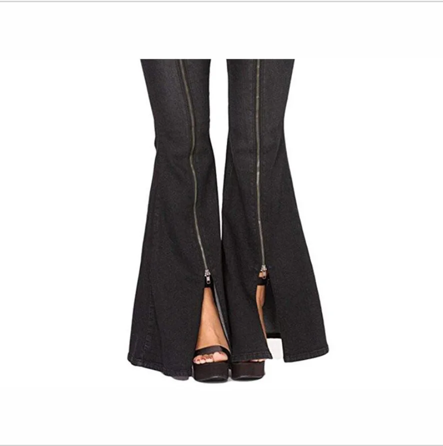 Модные джинсовые брюки на молнии синие выцветающие широкие брюки-клеш в стиле