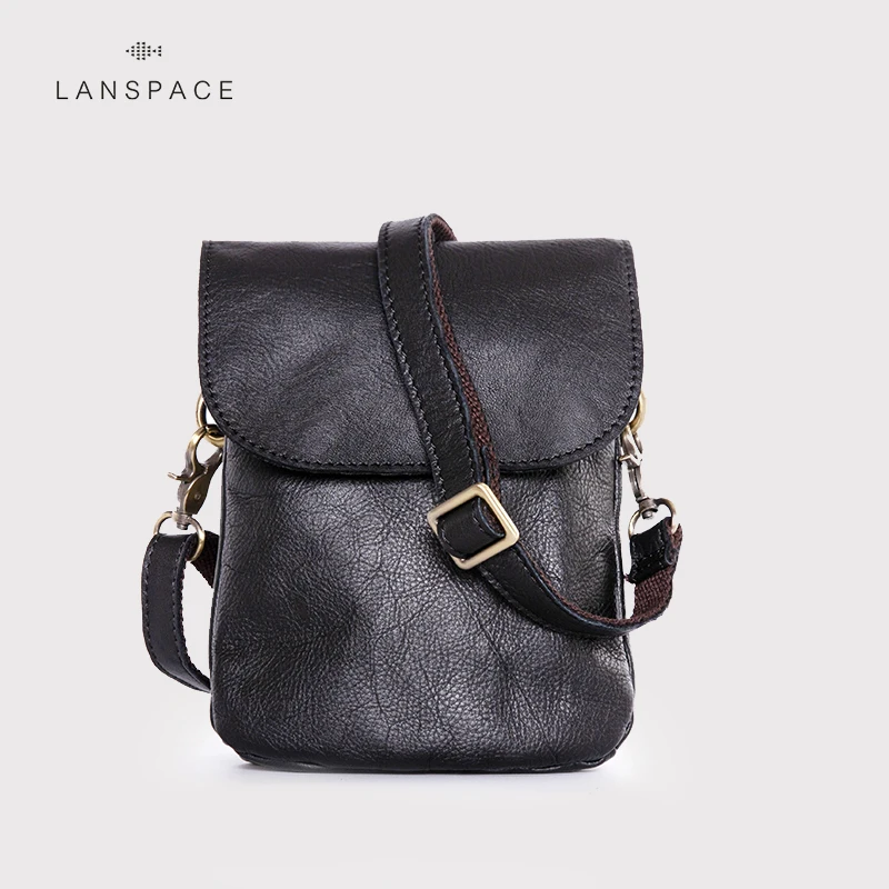 LANSPACE мужская кожаная сумка через плечо из натуральной кожи модная мини мобильный