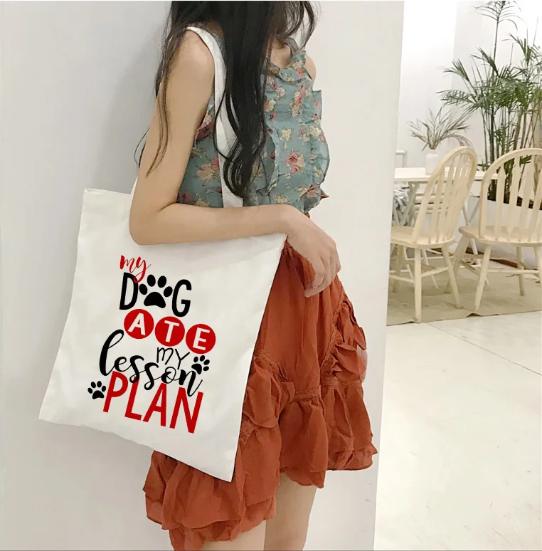

Fun Teacher Gift for Teacher Dog Ate Lesson Plan Printed Canvas Bag Teacher Appreciation Teacher Tote Bags Book Bag