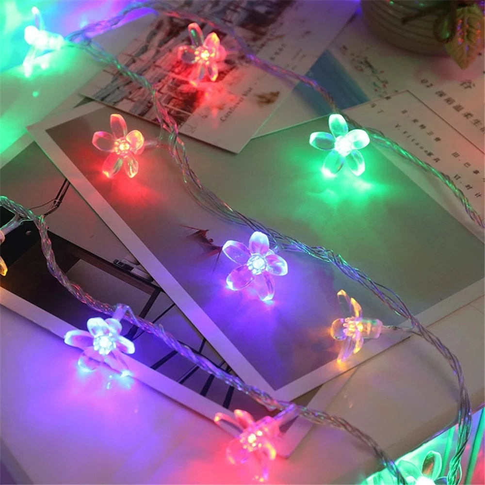 

Cherry Blossom Flower Garland Lamp Battery/USB Operated LED String Fairy Lights Crystal Flowers Indoor Wedding Christmas Decors