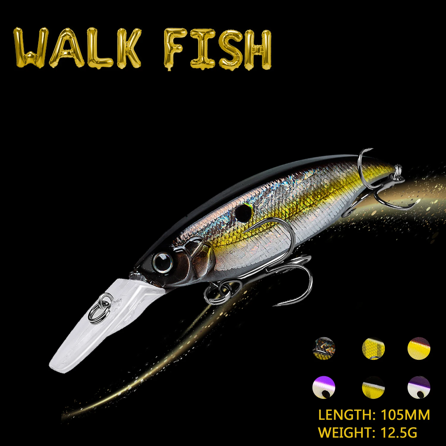 

WALK FISH приманка для рыбной ловли, 105 мм/12,5 г, плавающая приманка в виде гольяна, 3D воблер с глазками, свимбейт, искусственная приманка, рыболовн...