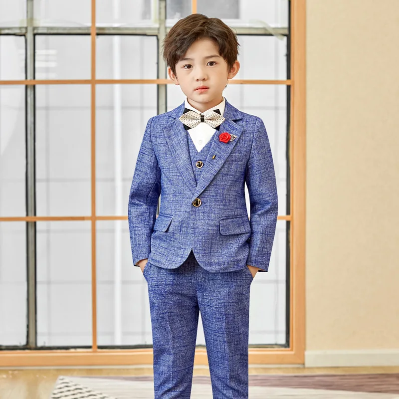 Spring Autumn Teenage Boys Suits Weddings Blazers Pants Children Party Clothes Plaid Kids School Costume Gentlemen Clothing Sets