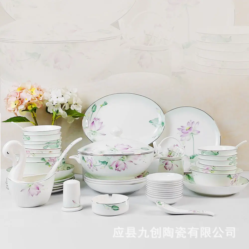 European and American bone china 52 head tableware set household bowl and plate tableware company New Year gift