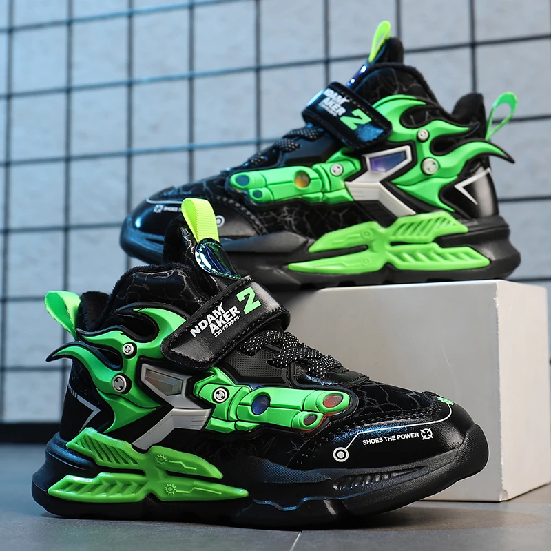 

Новое поступление, модная обувь, детские осенние водонепроницаемые кроссовки средней длины для мальчиков, теплая меховая легкая мягкая под...