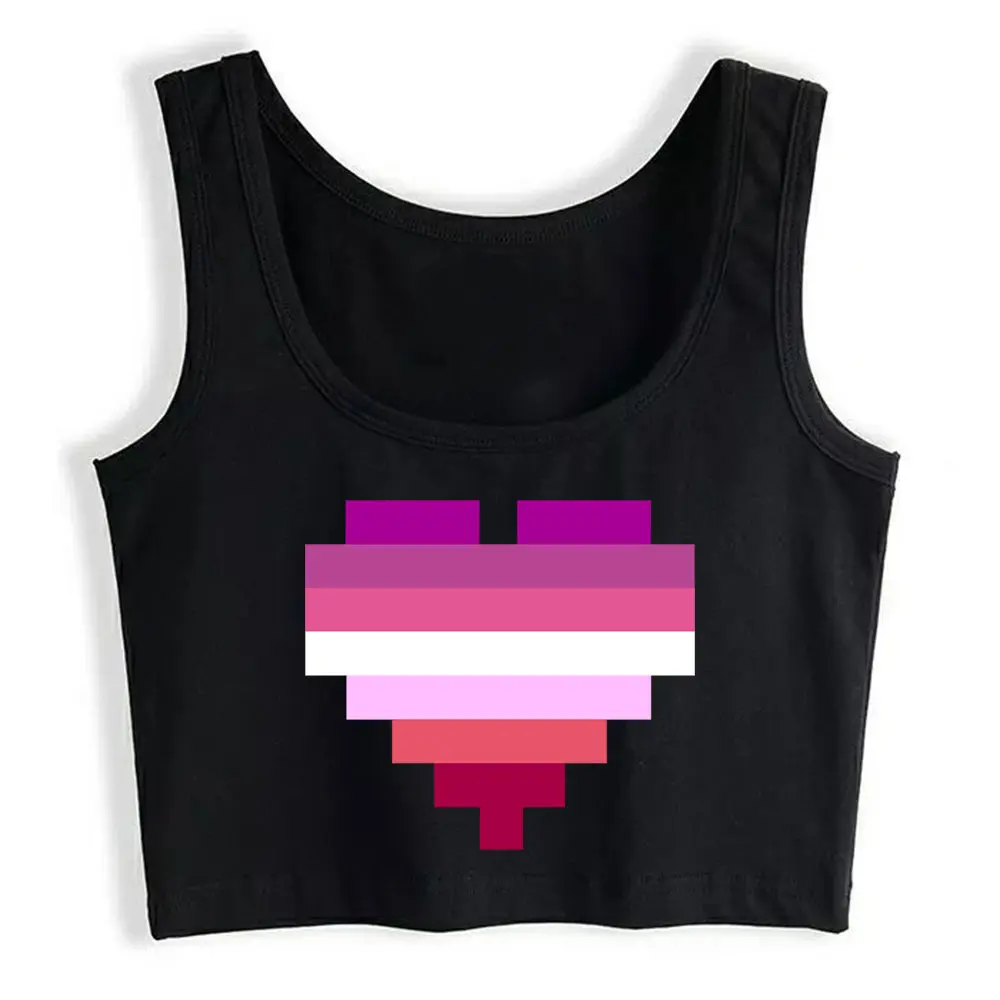 

Crop Top Sport Lesbian Pride Flag Heart Pixel Fit Inscriptions Custom Tops Women