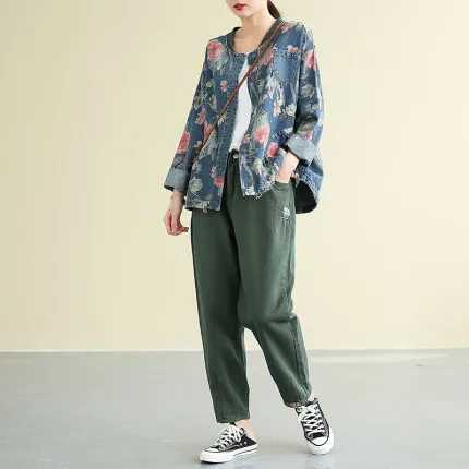 Женская джинсовая куртка с принтом весна 2020 свободная рубашка большого размера в