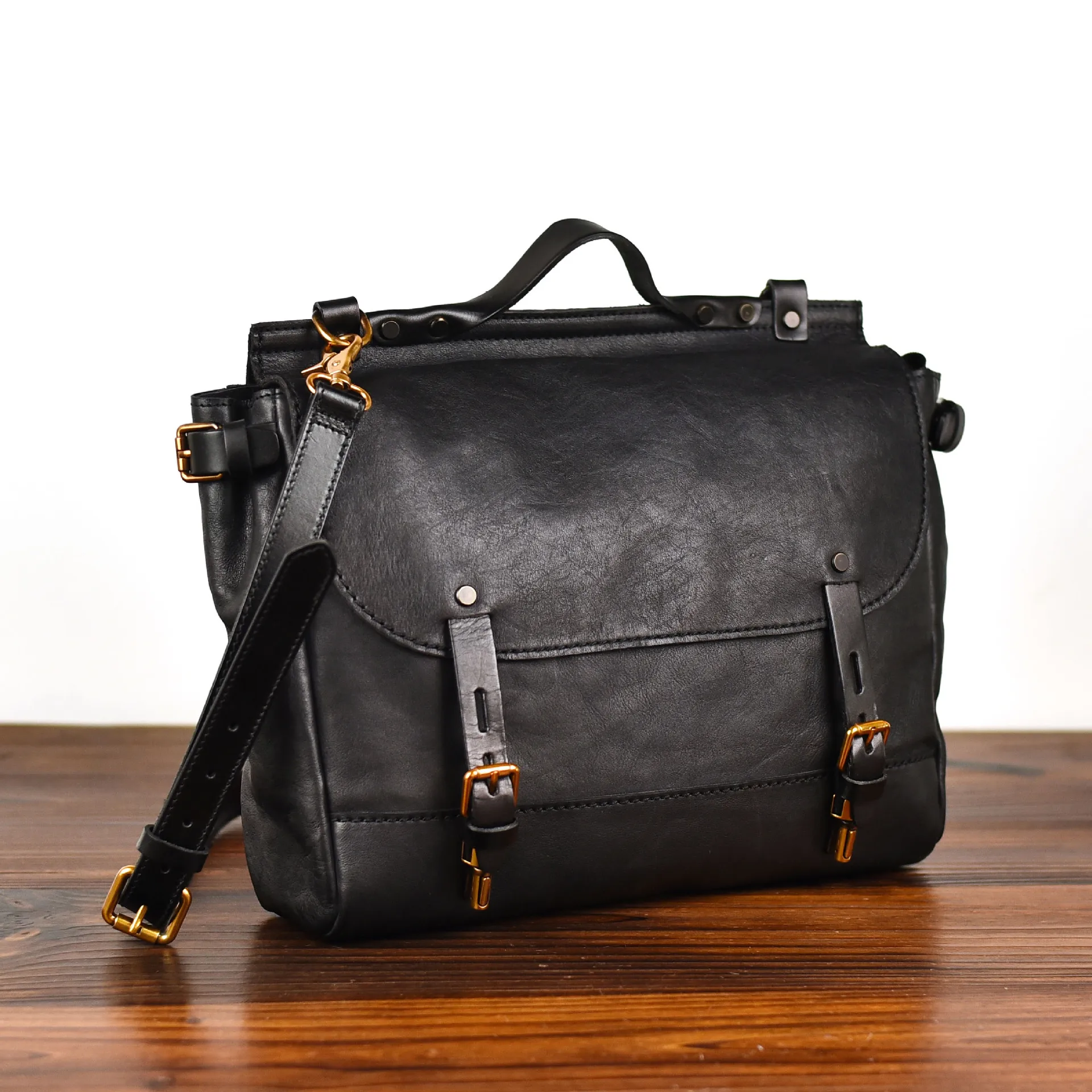 Портфель мужской из воловьей кожи саквояж-мессенджер на плечо в стиле ретро