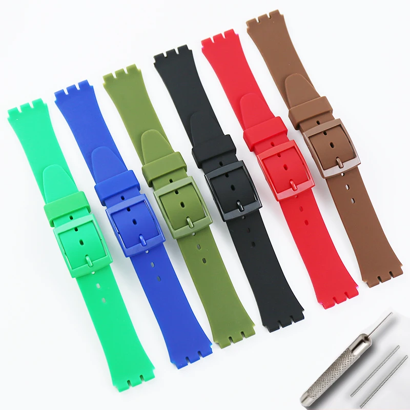 Watch accessories For Swatch silicone strap buckle 17mm19mm rubber strap men's and women's sports strap