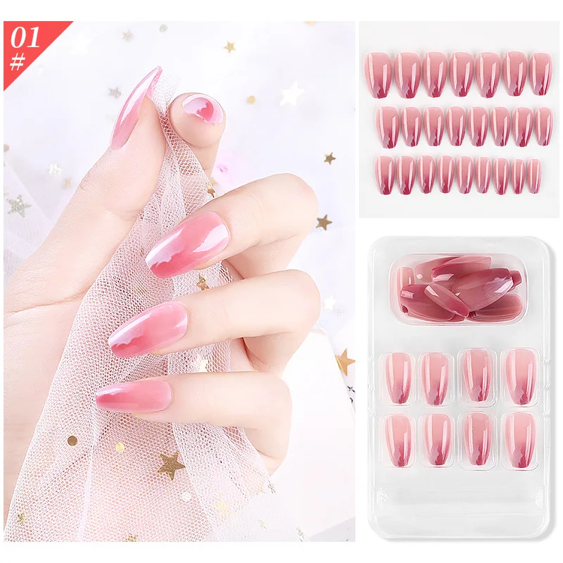 24Pcs Detachable False Nails Gold Foil Fake Press on Glitter Nail Tips Marble Pattern Artifical Art Tool | Красота и здоровье
