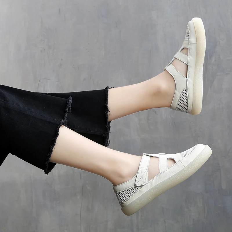 Женские туфли из натуральной кожи перфорированная подошва сандалии с закрытым