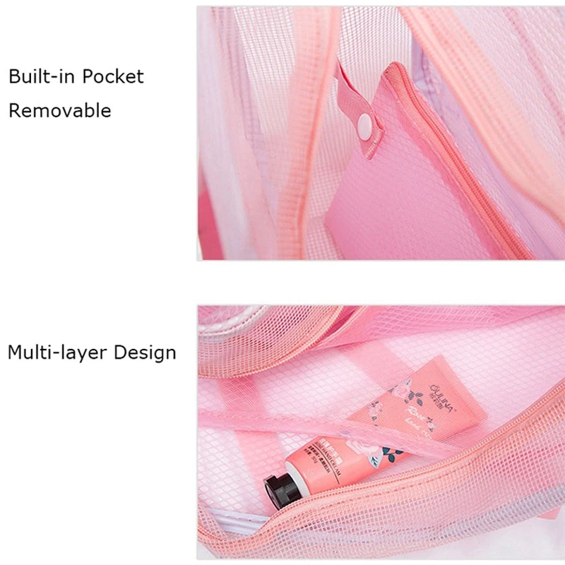 New 2 PCS Waterproof Portable Swimming Storage Bag Transparent Handbags Wash Bags Cosmetic Travel Sack Dry Wet Mesh Net Pool