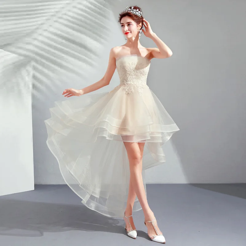 BGW Sexy Strapless High Low Wedding Dress Elegant Tulle Short Gowns A Line Bride Vestidos De Novia Corte Princesa | Свадьбы и