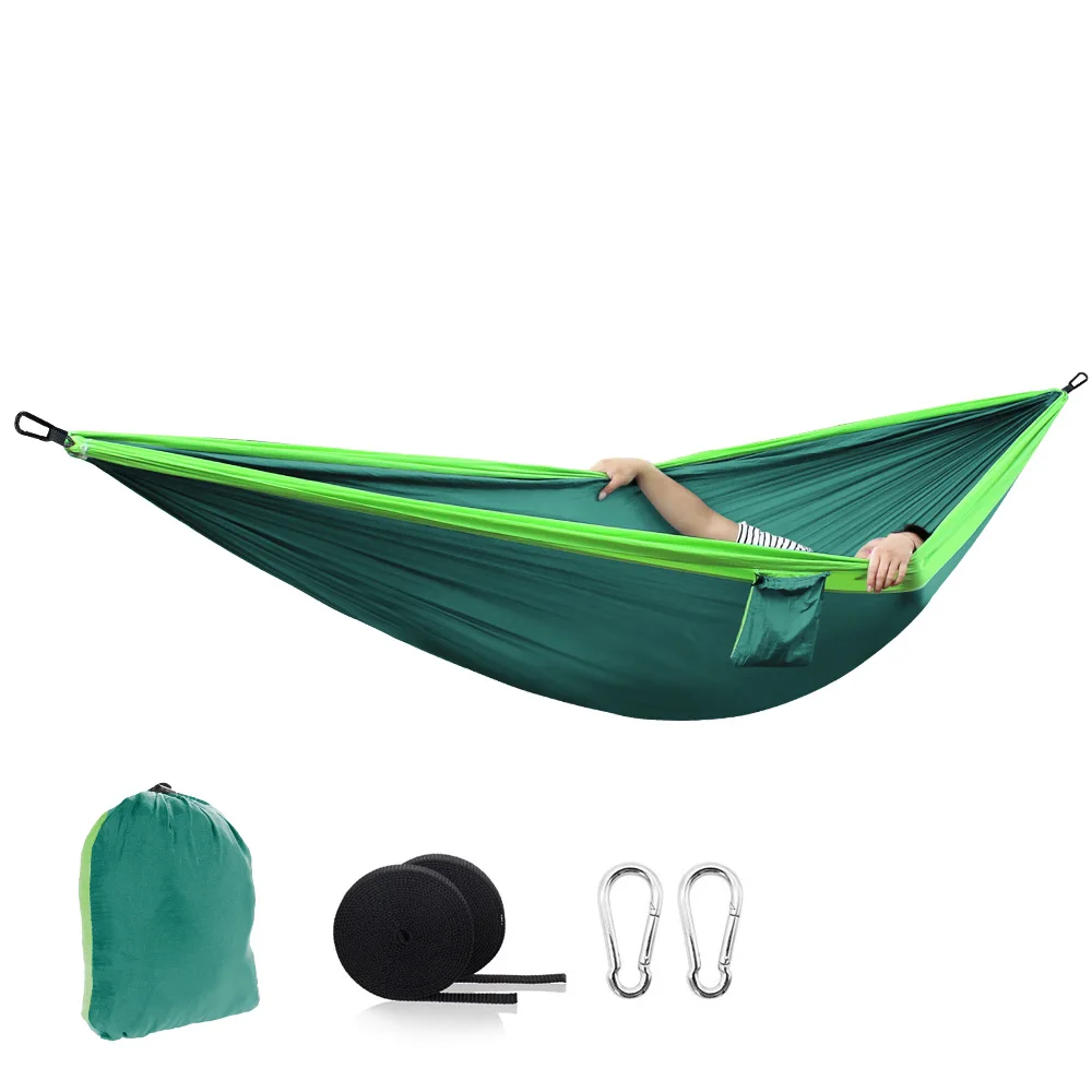 

2021Hot Selling Portable Flexible Nylon Parachute Fabric Outdoor Camping Hiking Garden Hammock for 1-2 Person300 * 200cm