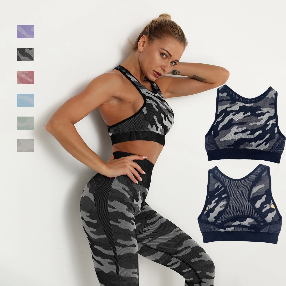 

Mesh Top Camo Yoga Workout Sleeveless Seamless Bra For Women Summer Deportivos Mujer Fitness Gym Brassiere Sport Femme Corset