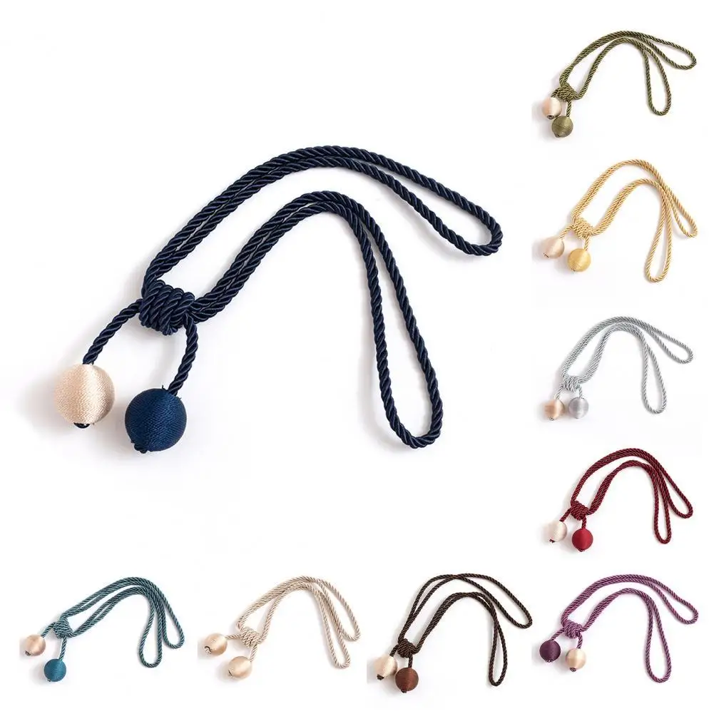 

2Pcs Curtain Tieback Simple Punch Free Polyester Double Color Ball Curtain Strap for Office