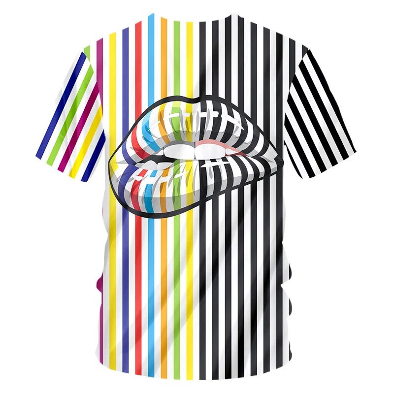 CJLM New 3D Lips Stripes Man O Neck Tshirt Printed Mens Gothic Tee Shirt Hot Sale Unisex T-shirt Recommend | Мужская одежда