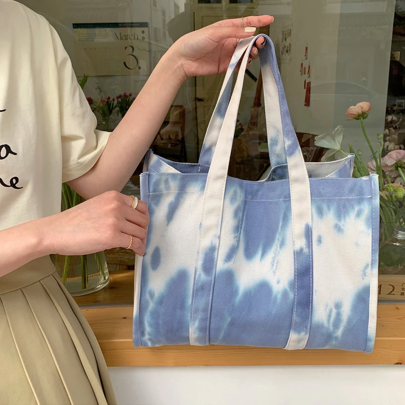 

Casual Ladies Vintage Large Capacity Canvas Tie Dye Underarm Shoulder Bags Women Fashion Color Splicing Tote Handbags