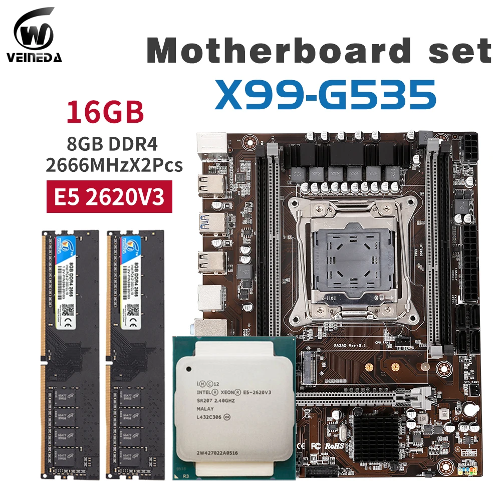 Conjunto de placa base Intel X99 CPU XEON E5 2620 V3 lga 2011-3 X99 D4 DDR4 con 2 uds. X 8GB = 16GB 2666MHz DDR4 PC4 Memory