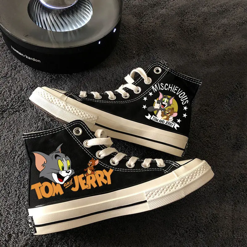 

Mouse Cartoon Jerry Cat Cute Tom Funny Popular Casual Canvas Shoes High Top Lightweight Breathable 3D Printed Men women Sneakers