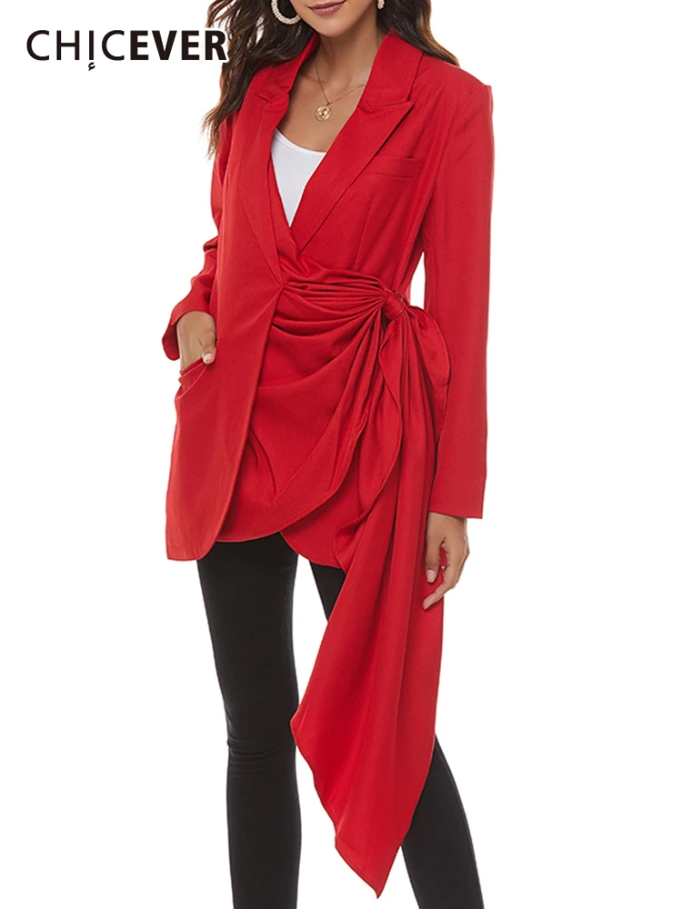 

CHICEVER Minimalist Solid Irregular Hem Female Blazer Notched Long Sleeve Fold Loose Fashion Women's Autumn Coat 2021 Clothing