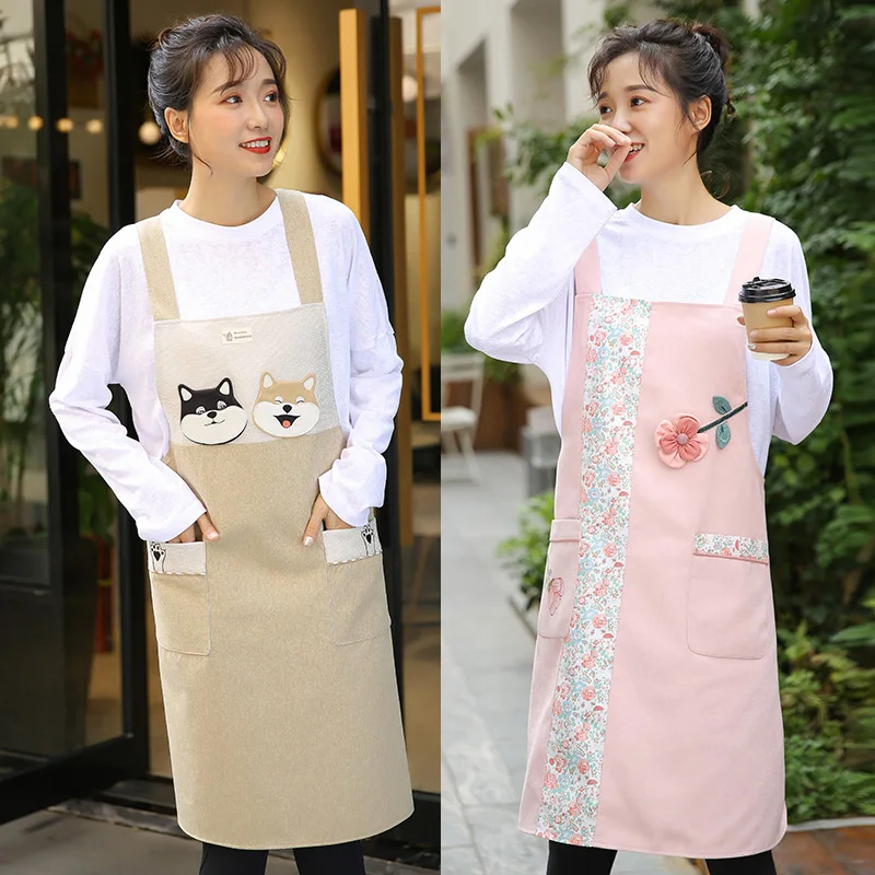 

Fashionable kitchen cooking overalls baking floral coffee shop painting overalls sleeveless cute apron women