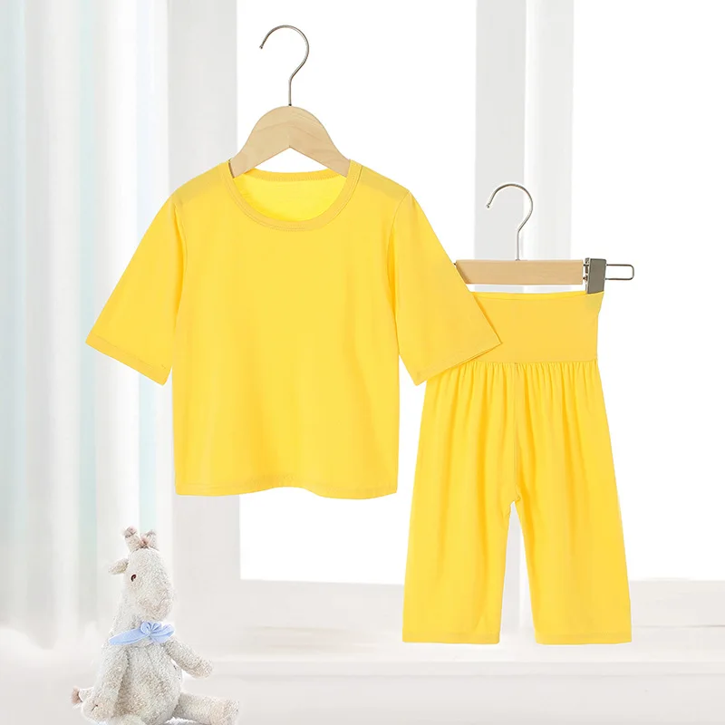 

Children Pajama Summer Thin 3/4 Sleeve Protect Belly Pants High Waist Baby Pajamas Sets for Girls Modal Sleepwear Boys Clothing