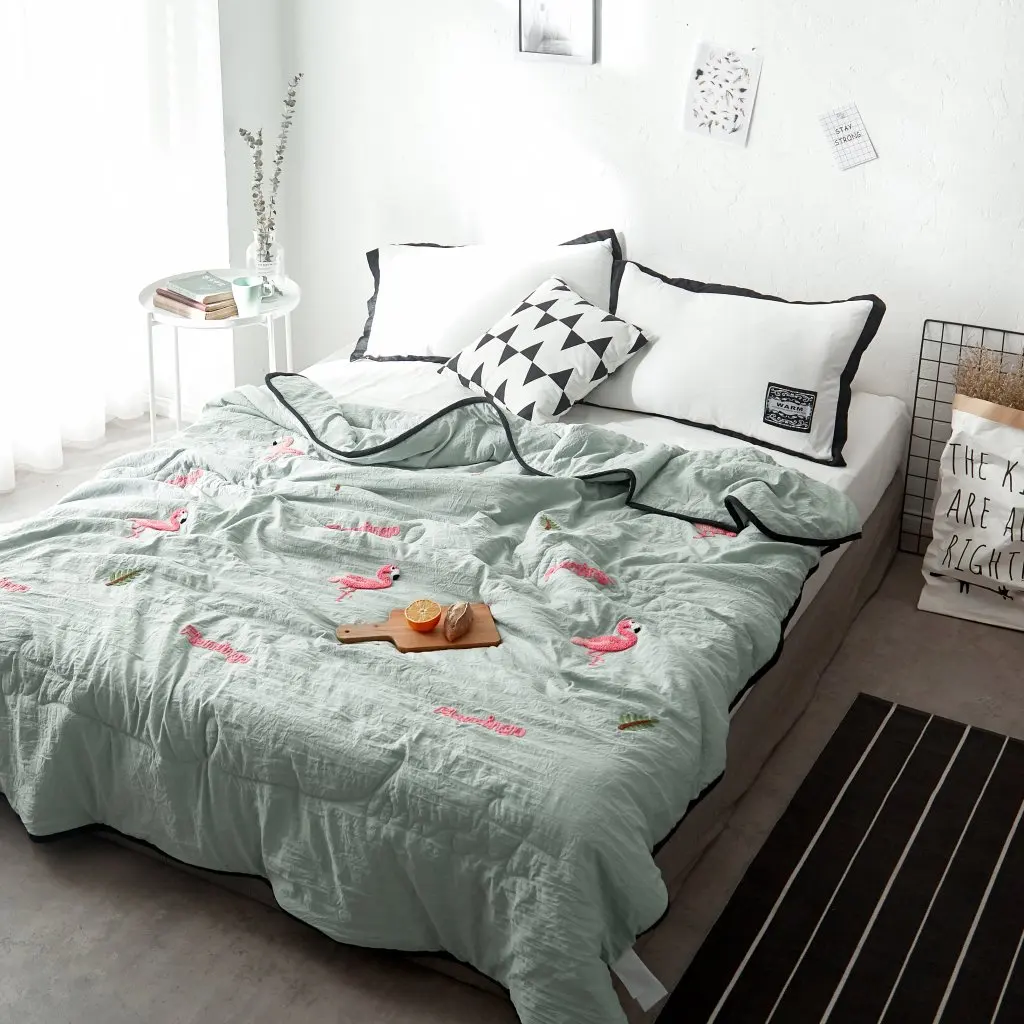 Твердые Цвет Фламинго Стёганое одеяло ed белого и синего цвета розового